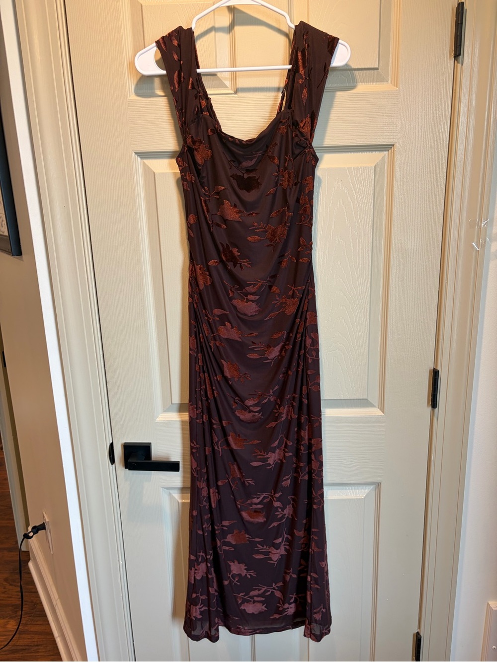 Merokeety NWT Brown Velvet Floral Maxi Dress L Fall Wedding Guest Formal